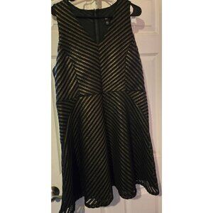Black & Metallic Gold Lace Striped A-Line Dress Size XXL Very flattering!